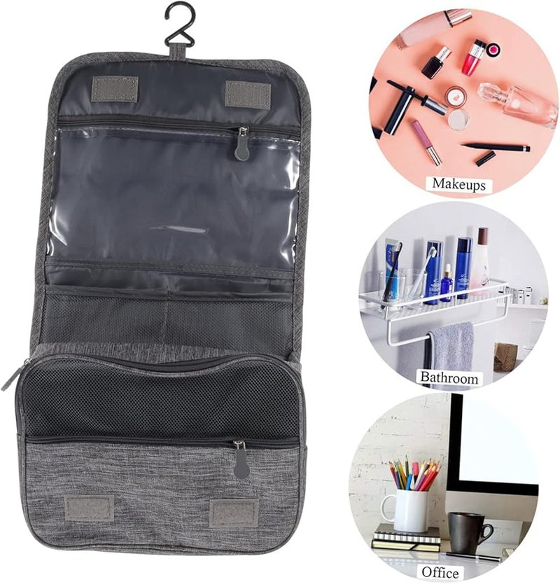 Large Capacity Travel Toiletry Bag For Women Portable Cosmetic Organizer Grey - Image 4